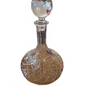 Vintage Cut Crystal Decanter – Diamond Flash Cut & Ball Stopper – Excellent